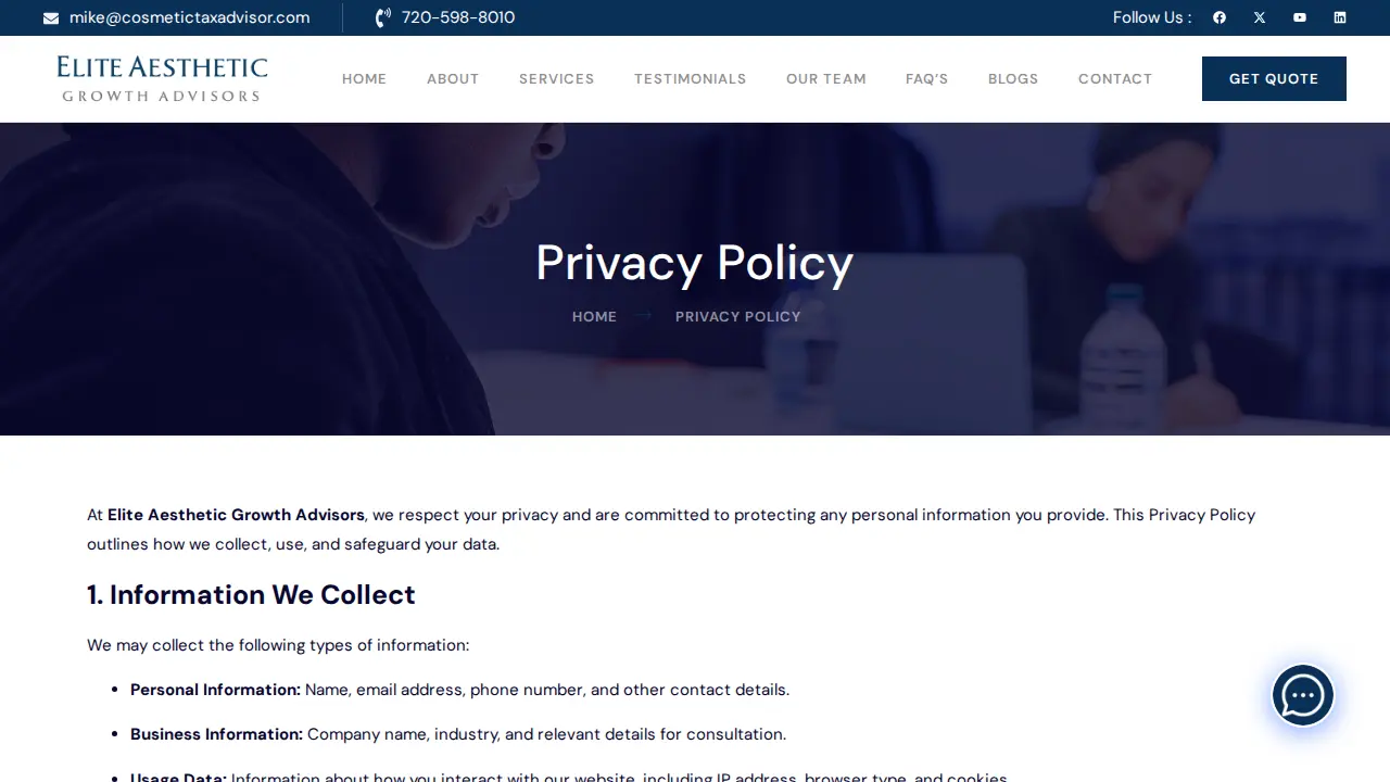 Elite Aesthetic Growth Advisors page
