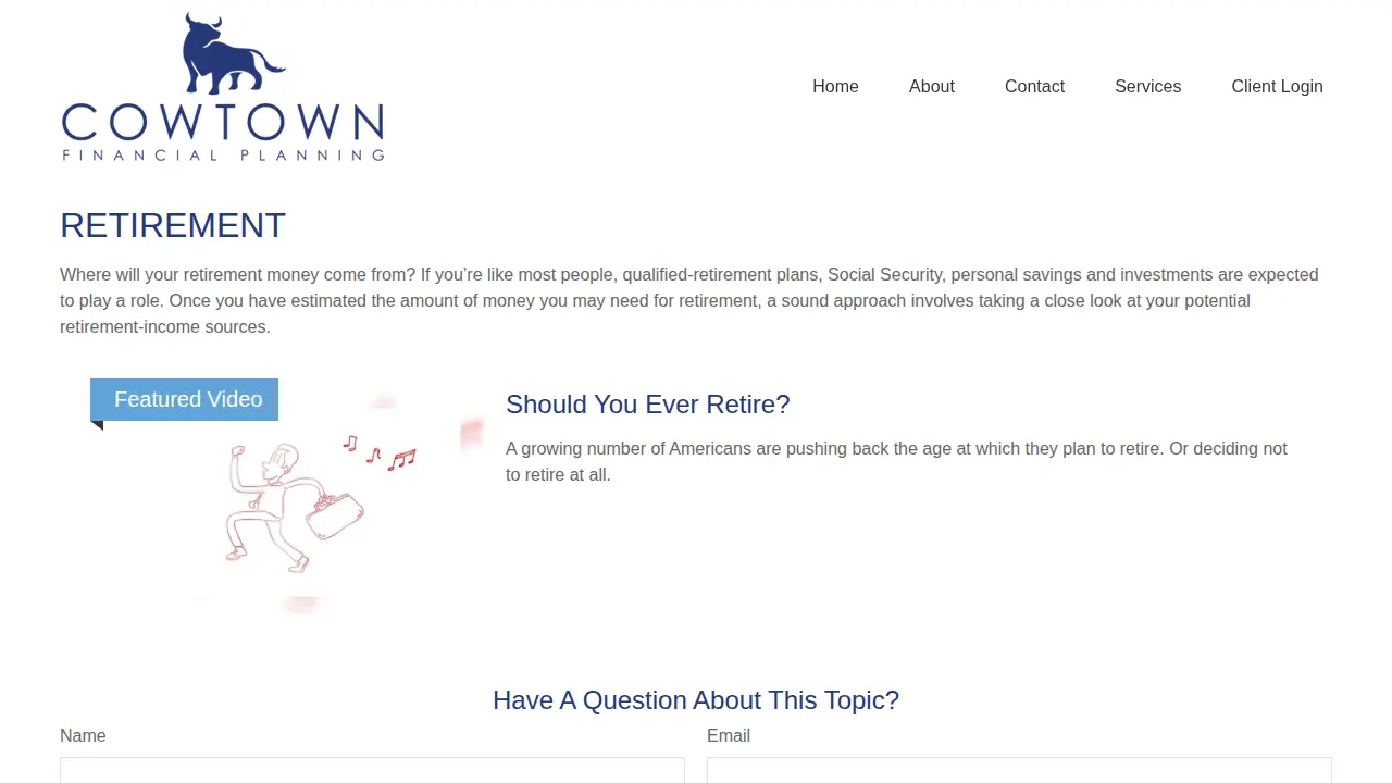 Cowtown Financial Planning page
