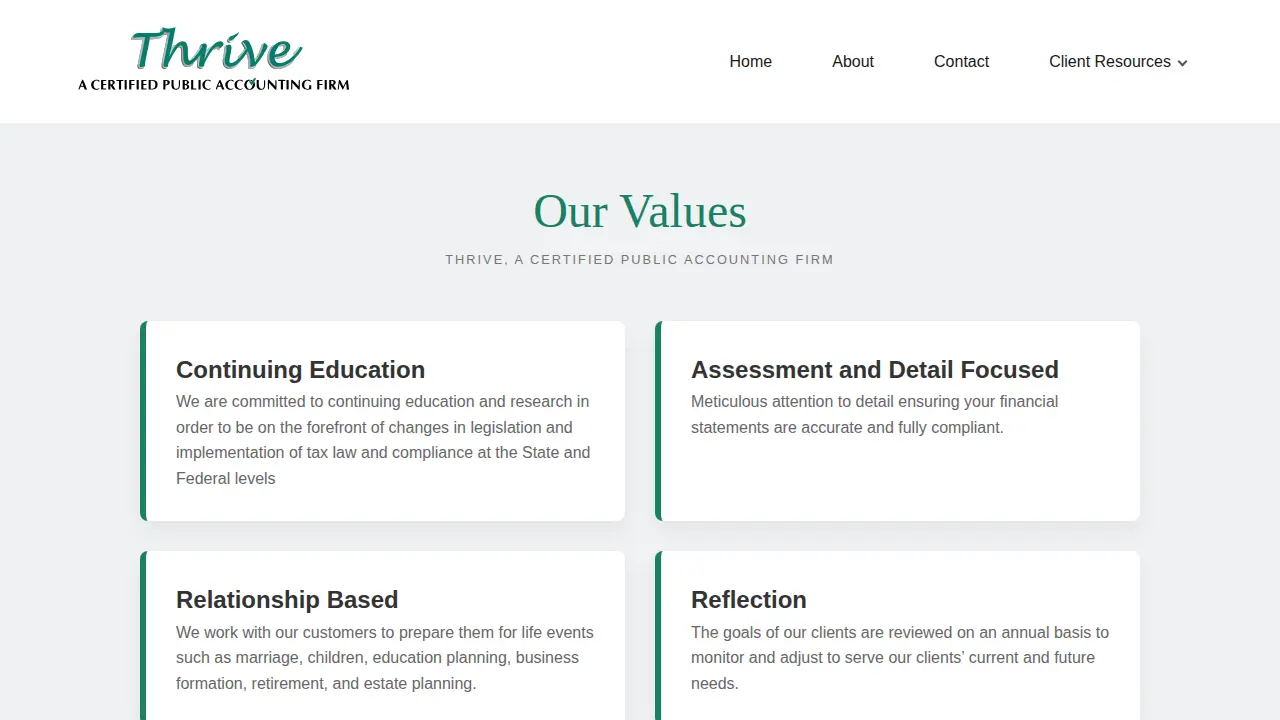 Thrive, A Certified Public Accounting Firm page