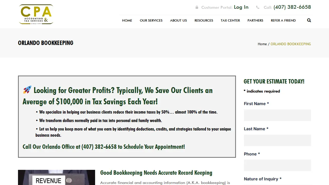CPA Accounting & Tax Services of Orlando page