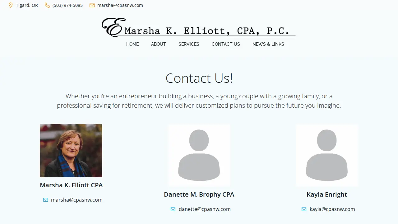 Marsha K Elliott PC page