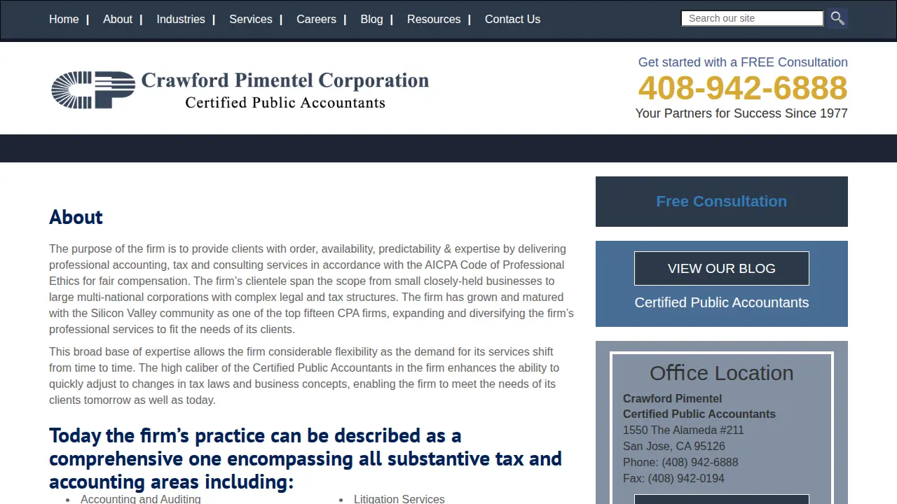 Crawford Pimentel & Co Inc: Pimentel Antonio T CPA page