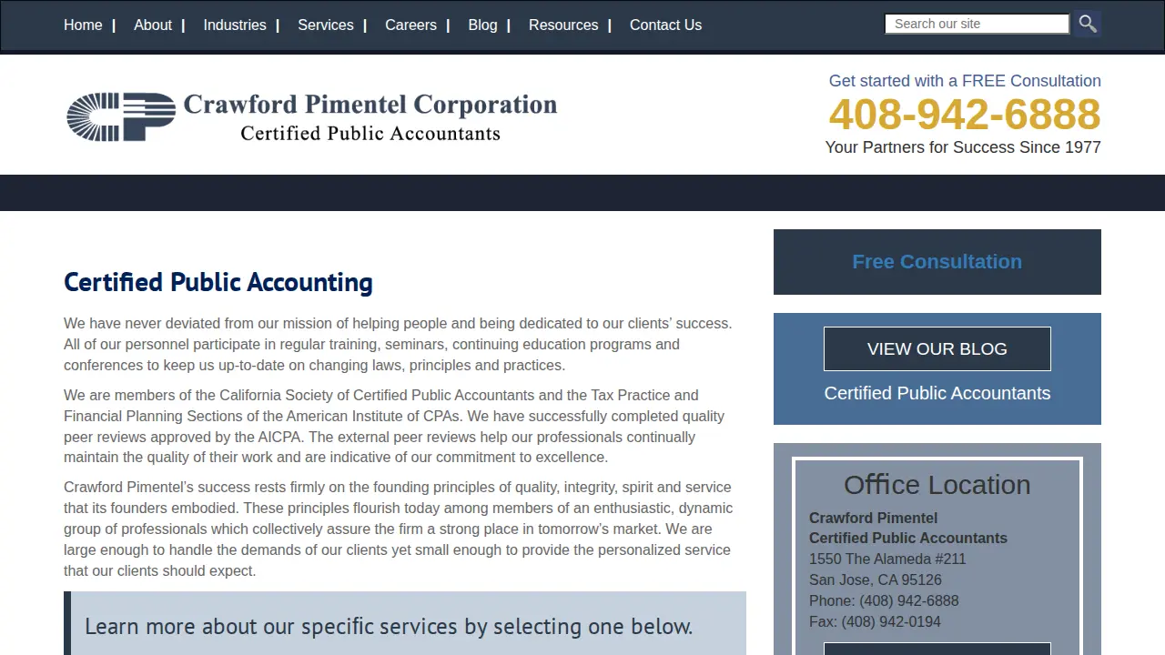 Crawford Pimentel & Co Inc: Pimentel Antonio T CPA page