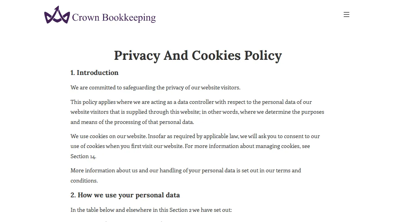 Crown Bookkeeping page