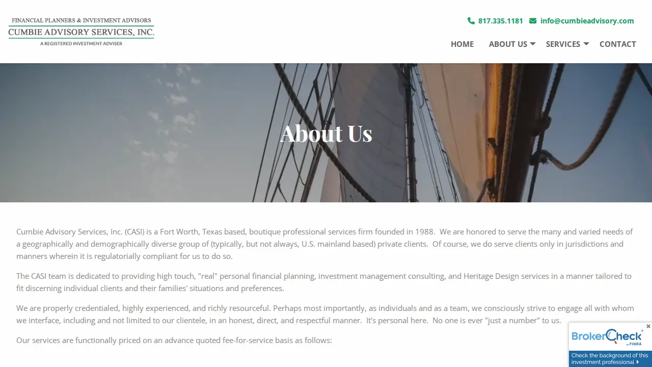 Cumbie Advisory Services page