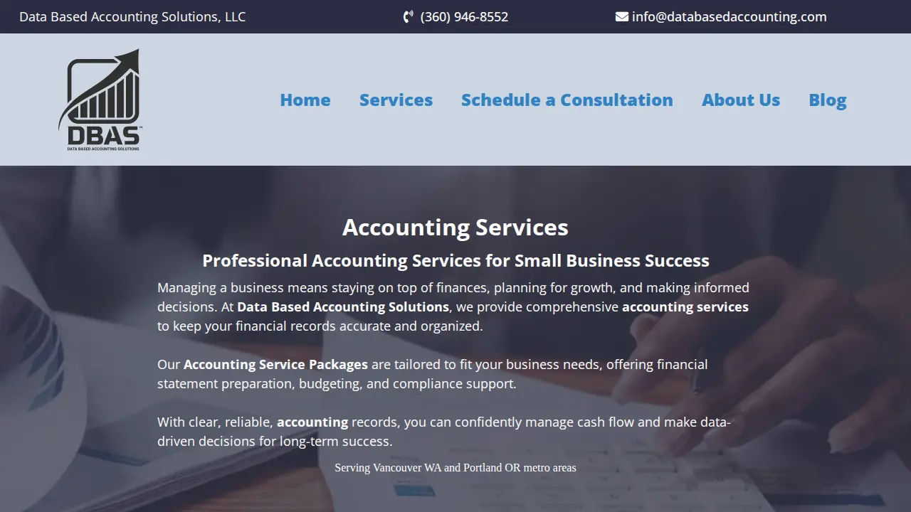 Data Based Accounting Solutions page