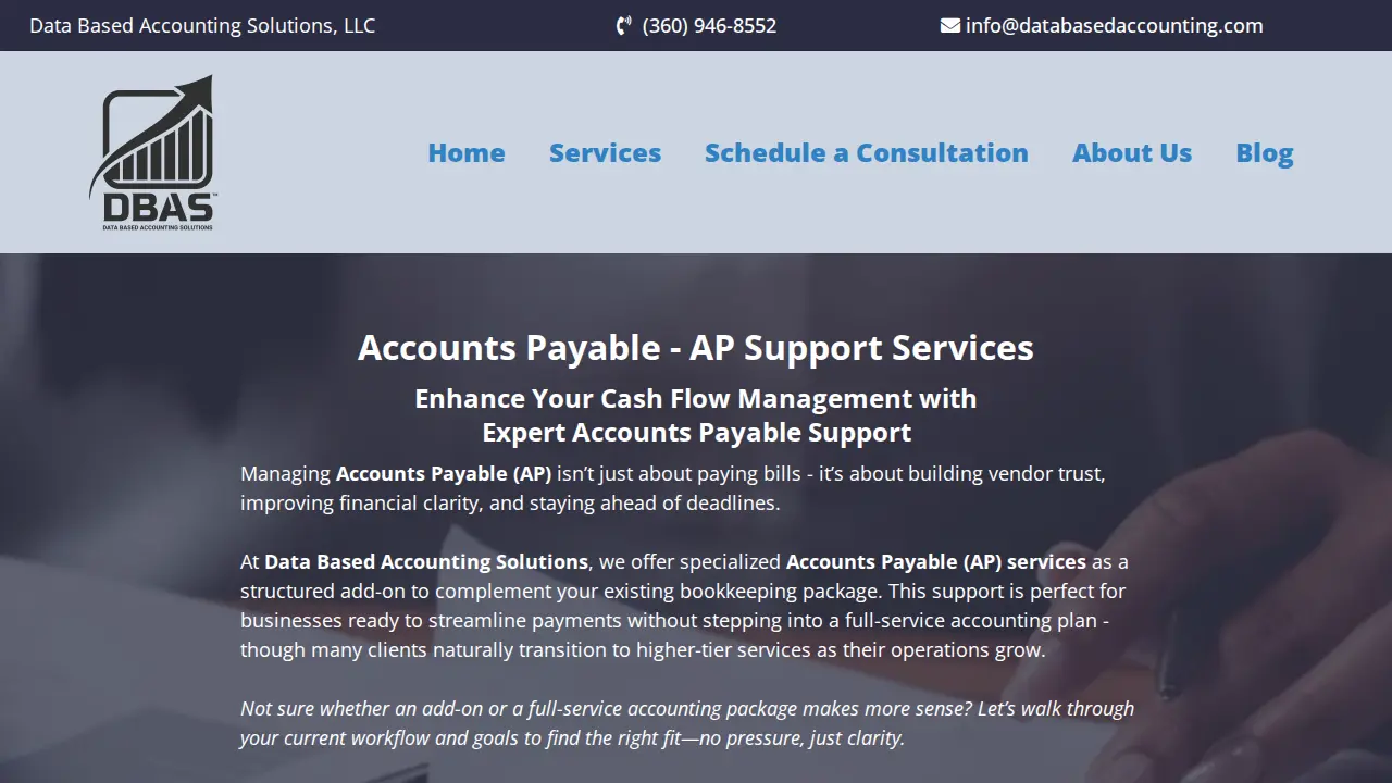 Data Based Accounting Solutions page