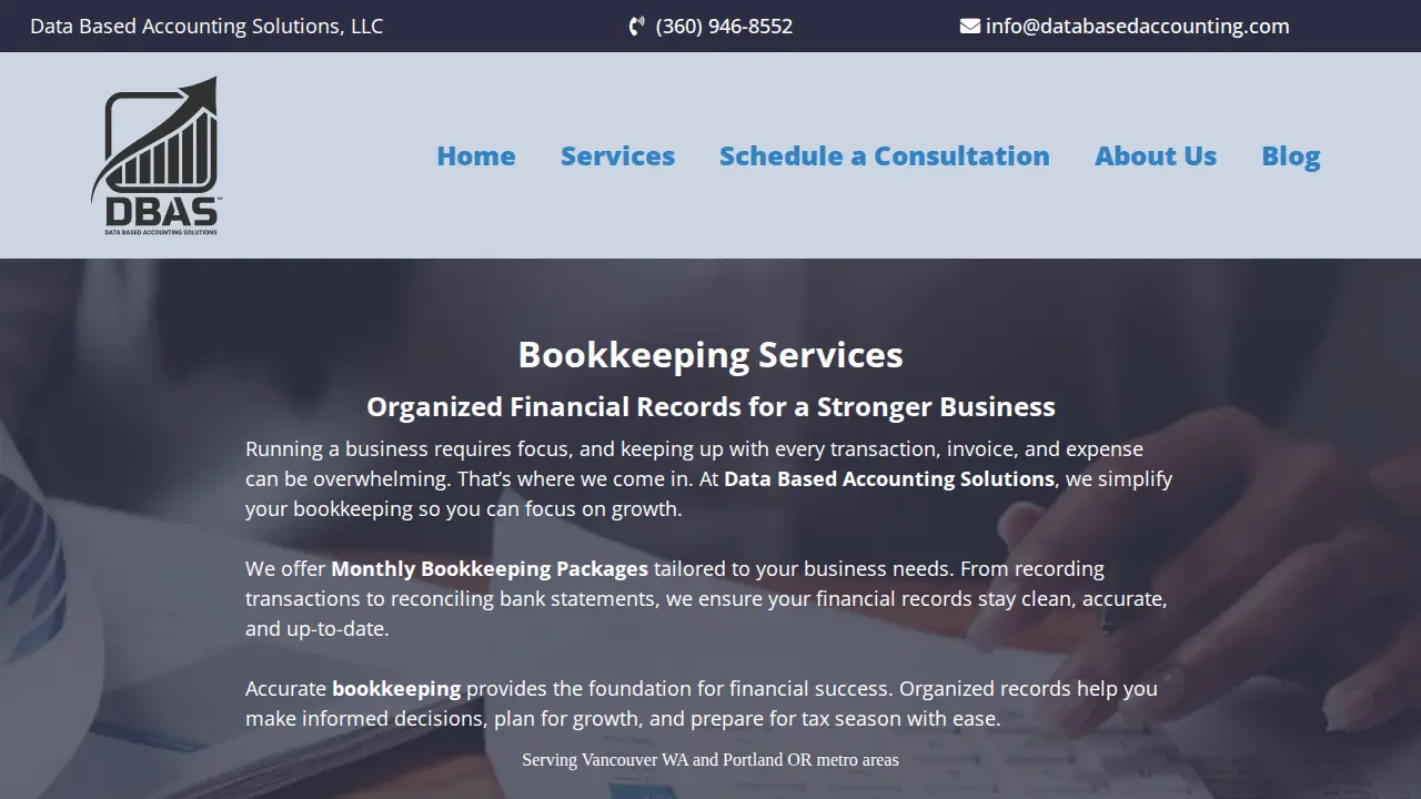 Data Based Accounting Solutions page