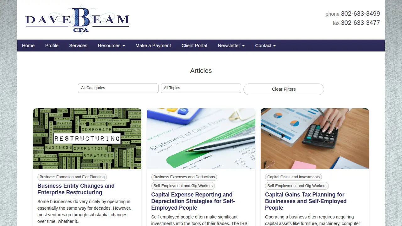Dave Beam CPA, Inc. - Certified Public Accountants page