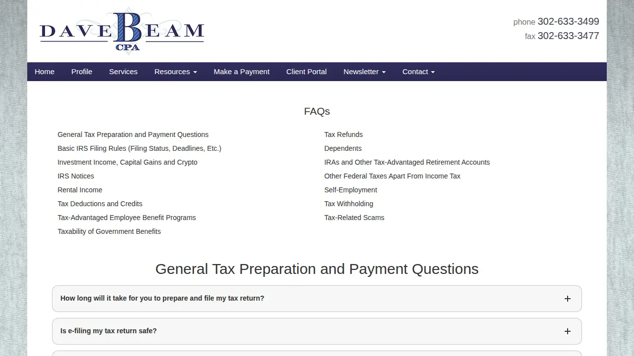 Dave Beam CPA, Inc. - Certified Public Accountants page