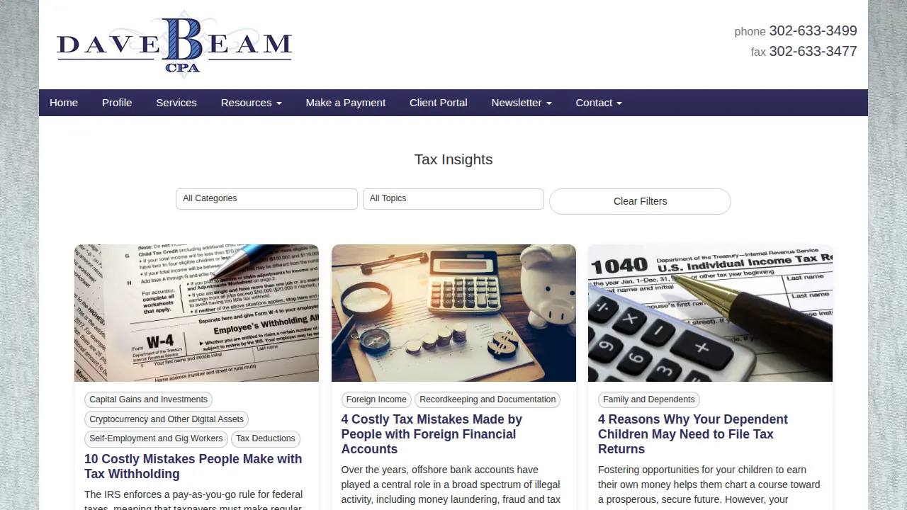 Dave Beam CPA, Inc. - Certified Public Accountants page