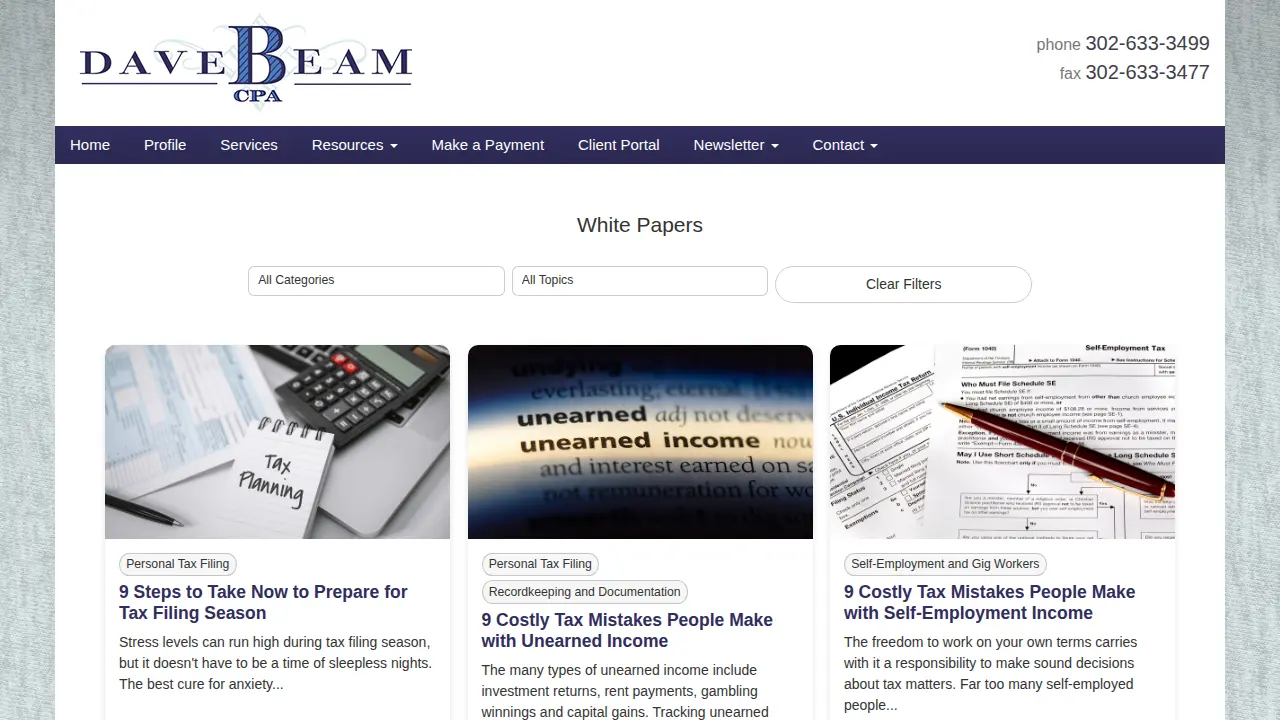 Dave Beam CPA, Inc. - Certified Public Accountants page