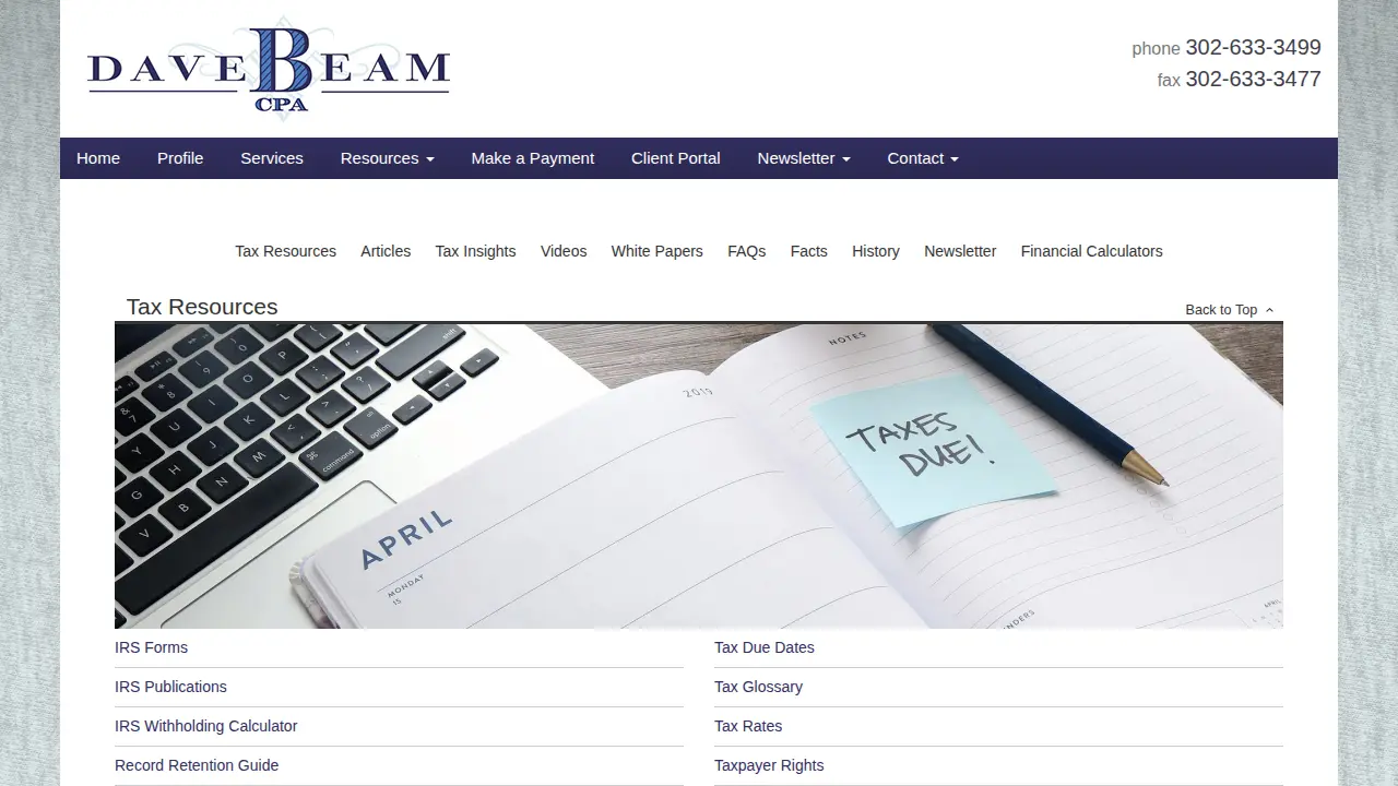 Dave Beam CPA, Inc. - Certified Public Accountants page