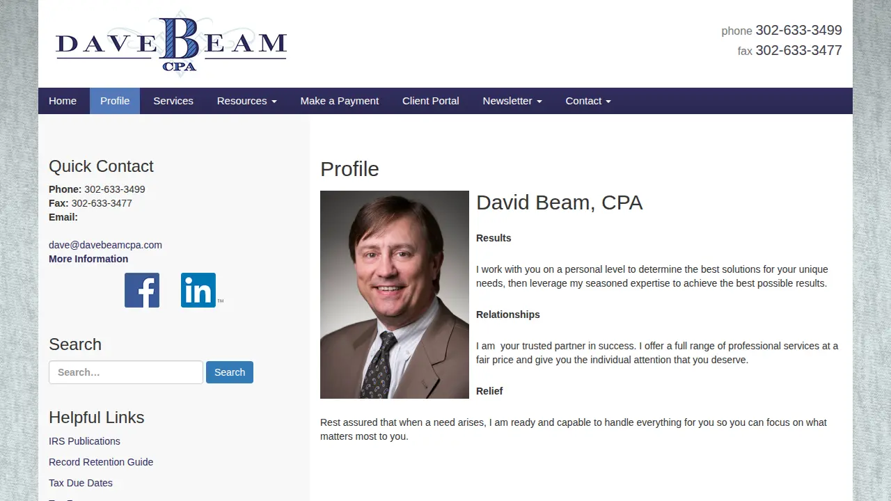 Dave Beam CPA, Inc. - Certified Public Accountants page