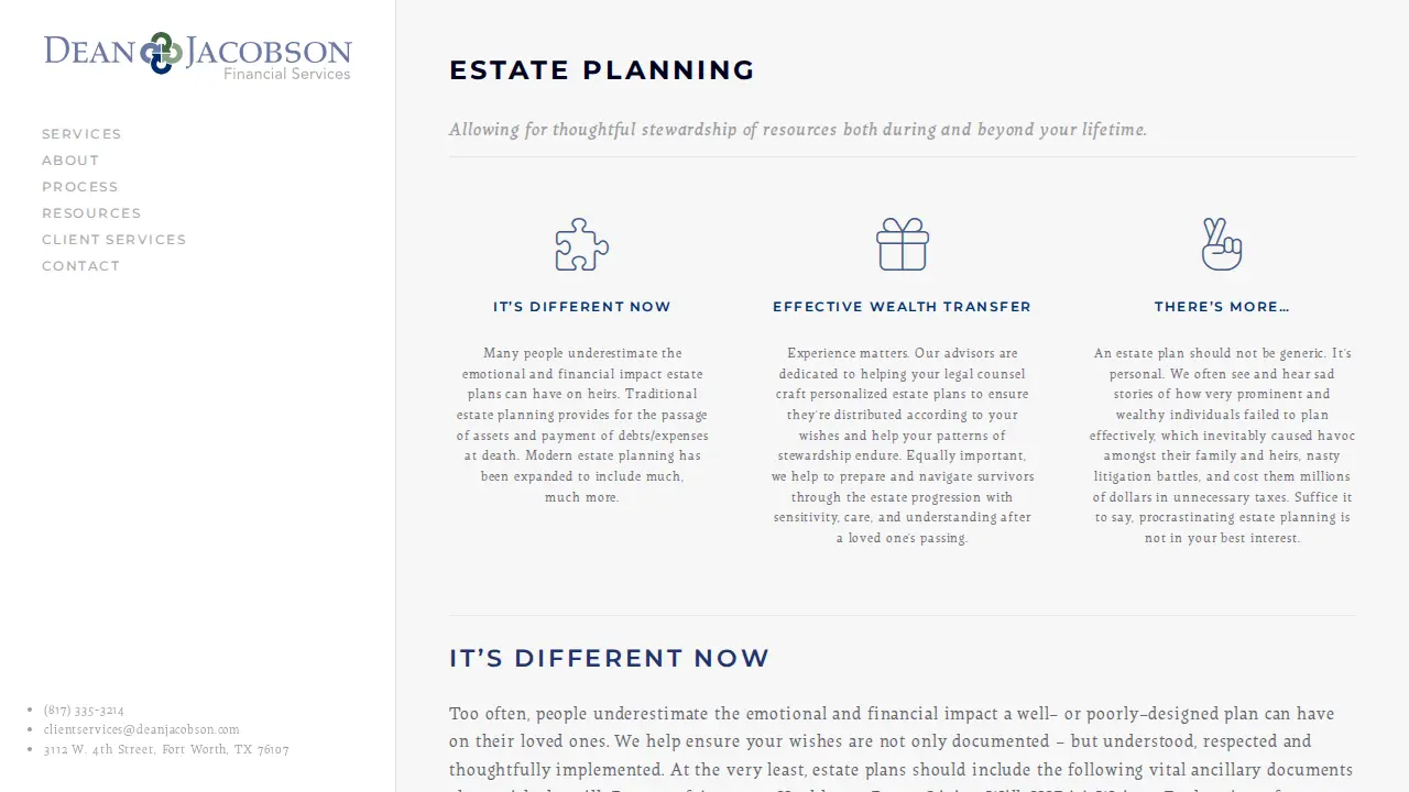 Dean Jacobson Financial Services page