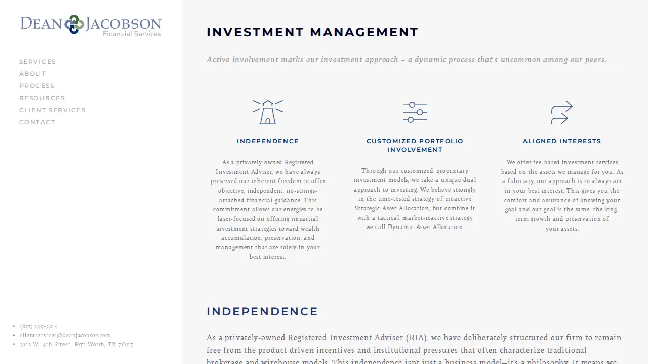 Dean Jacobson Financial Services page