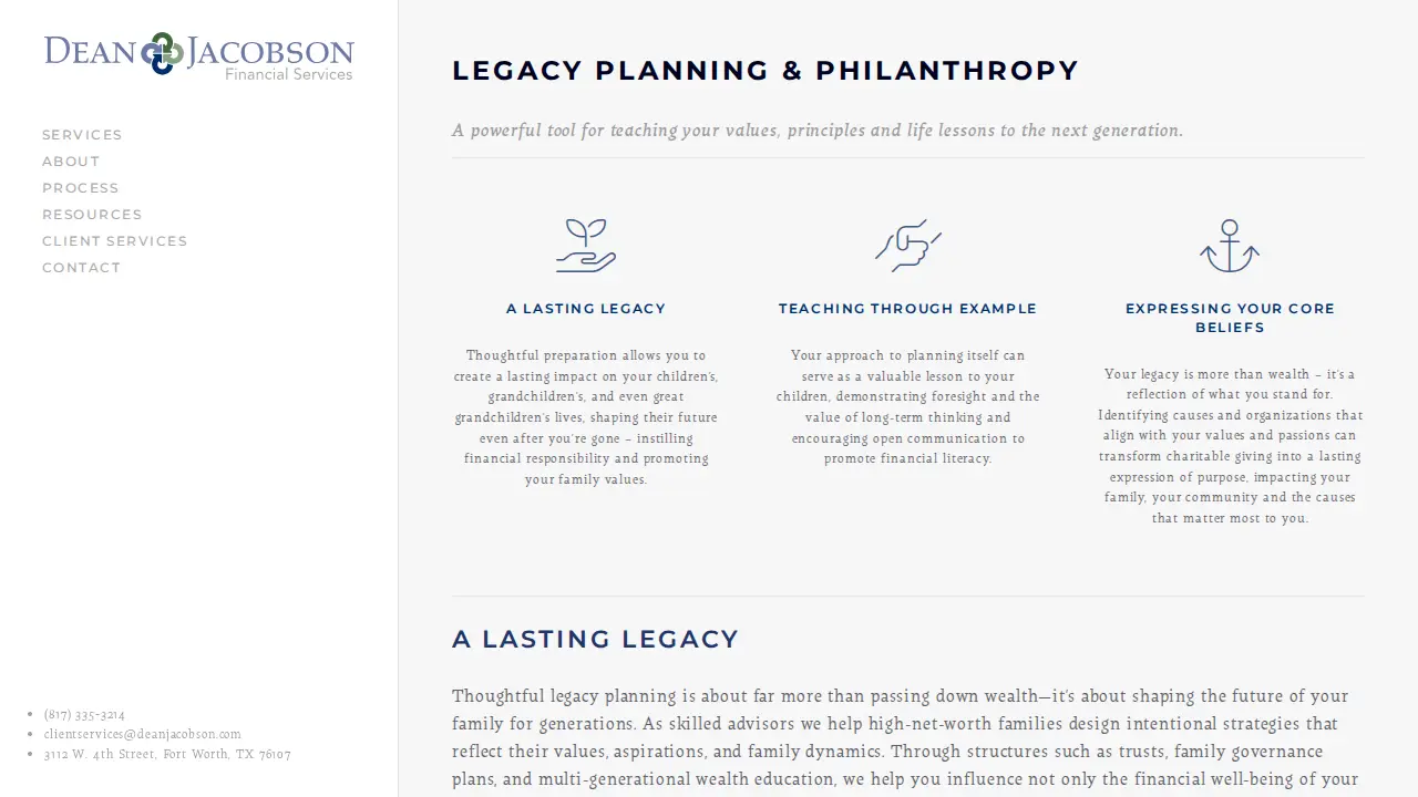 Dean Jacobson Financial Services page