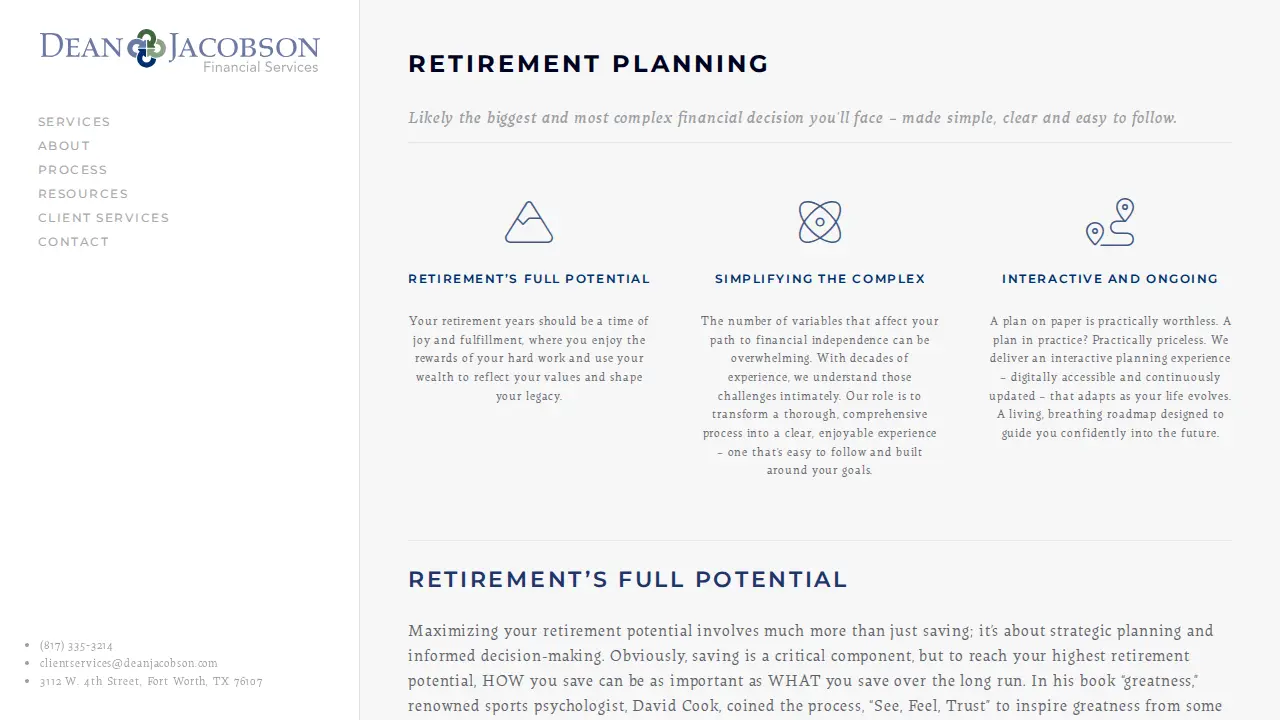 Dean Jacobson Financial Services page