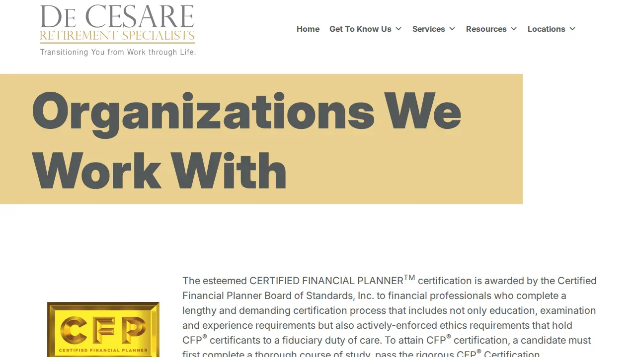 De Cesare Retirement Specialists page