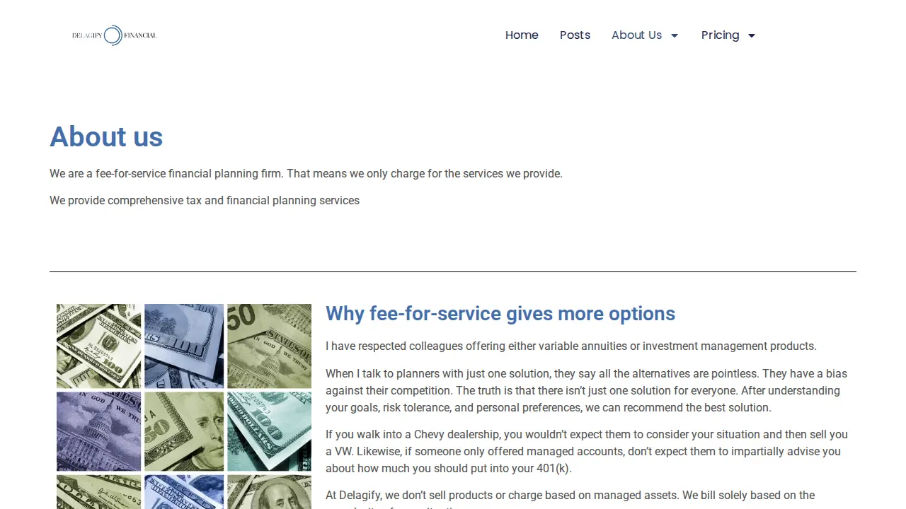 Delagify Financial page