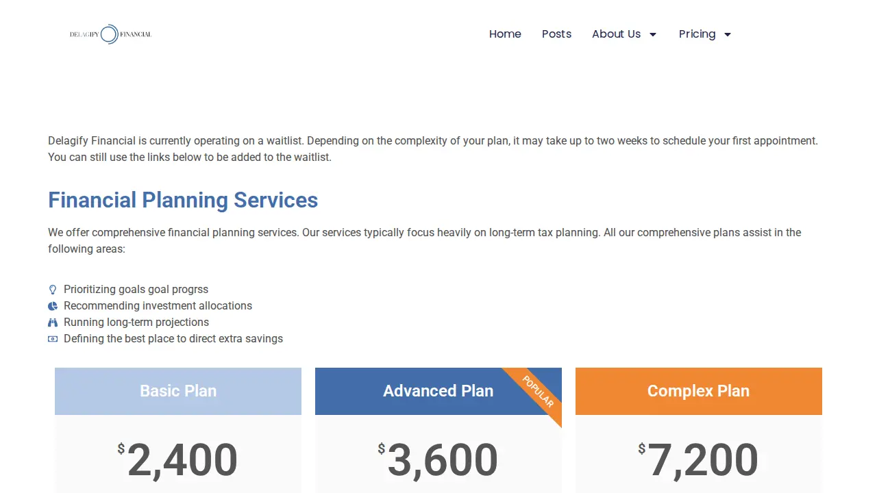 Delagify Financial page