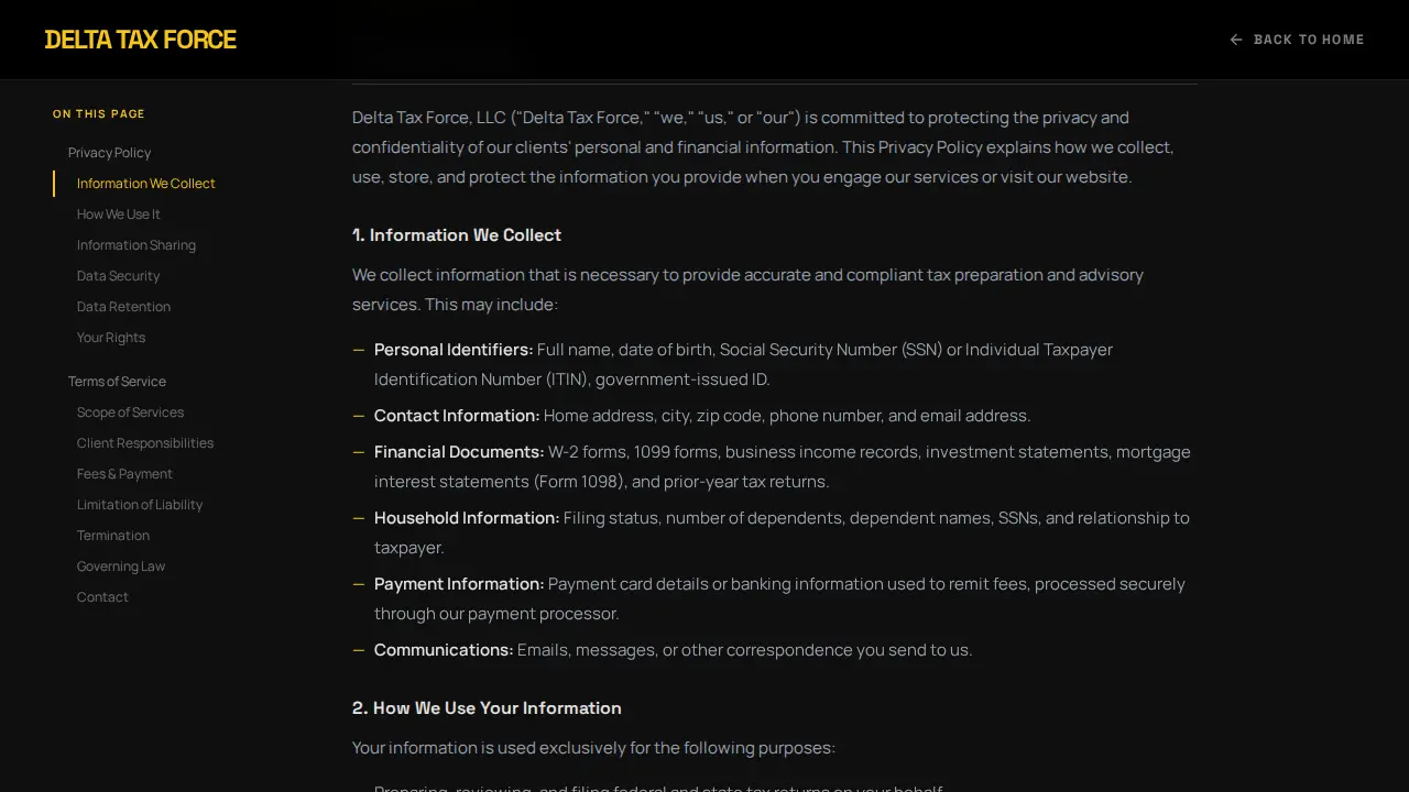 Delta Tax Force page