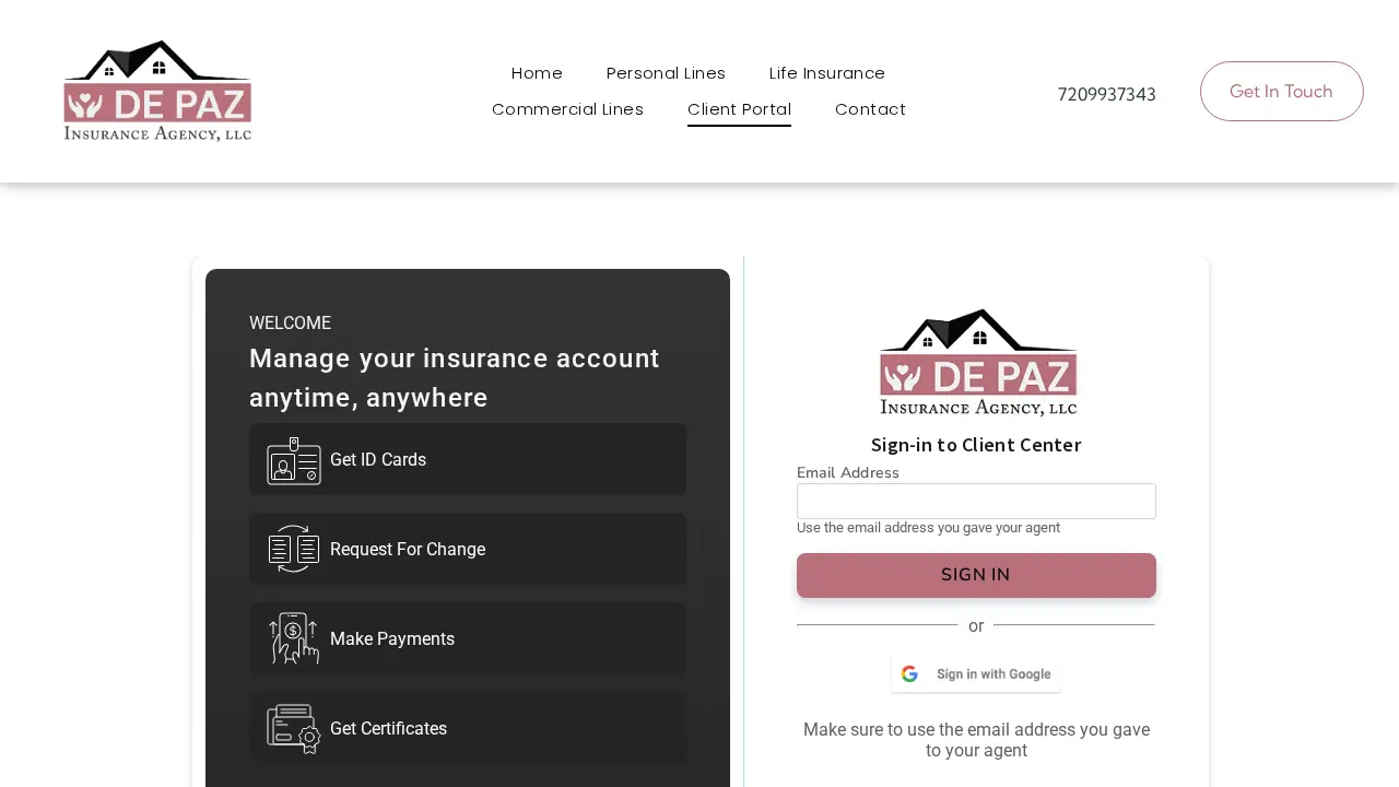 De Paz Insurance Agency page