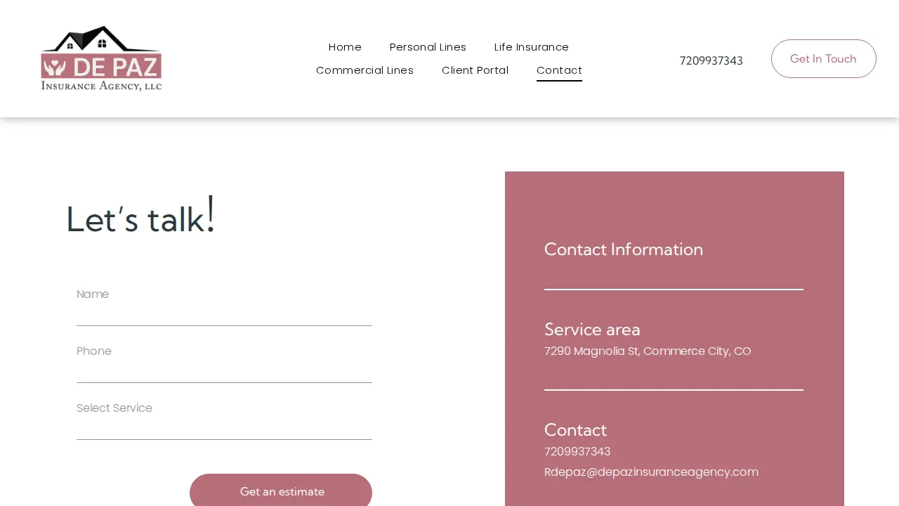 De Paz Insurance Agency page
