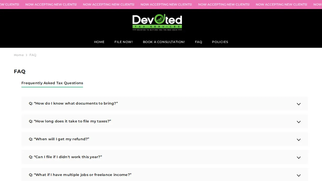 Devoted Tax Services page