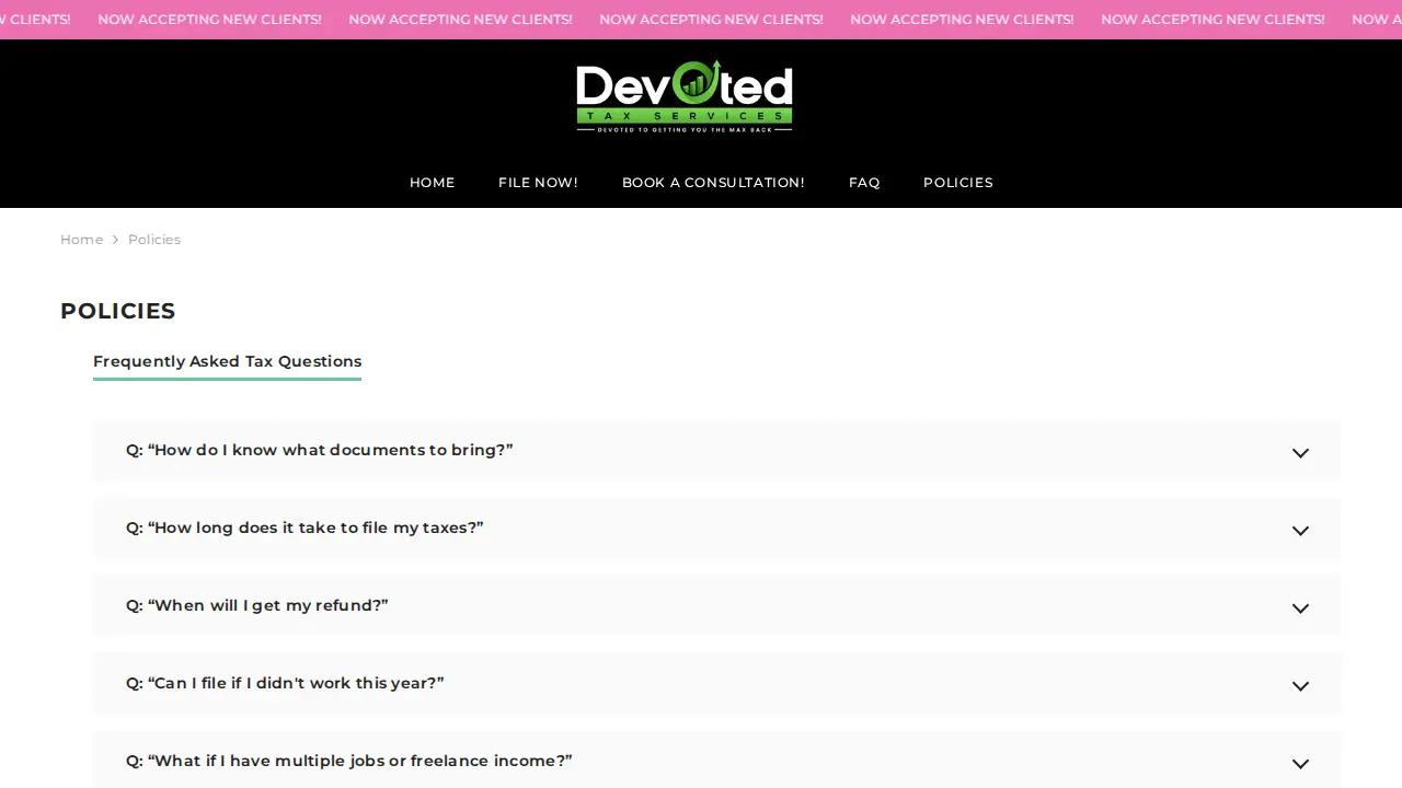 Devoted Tax Services page