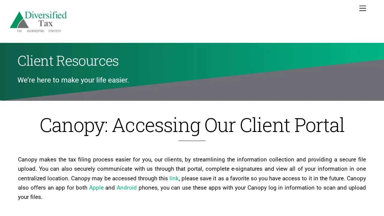 Diversified LLC Tax page
