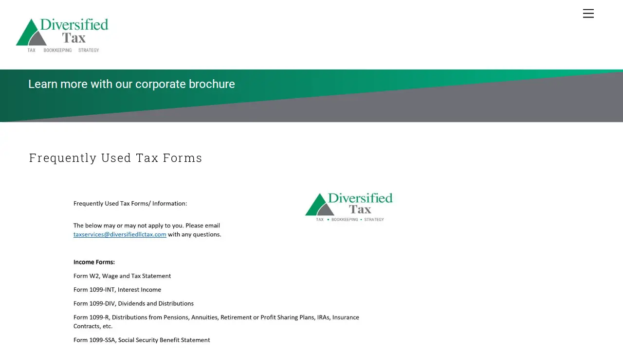 Diversified LLC Tax page