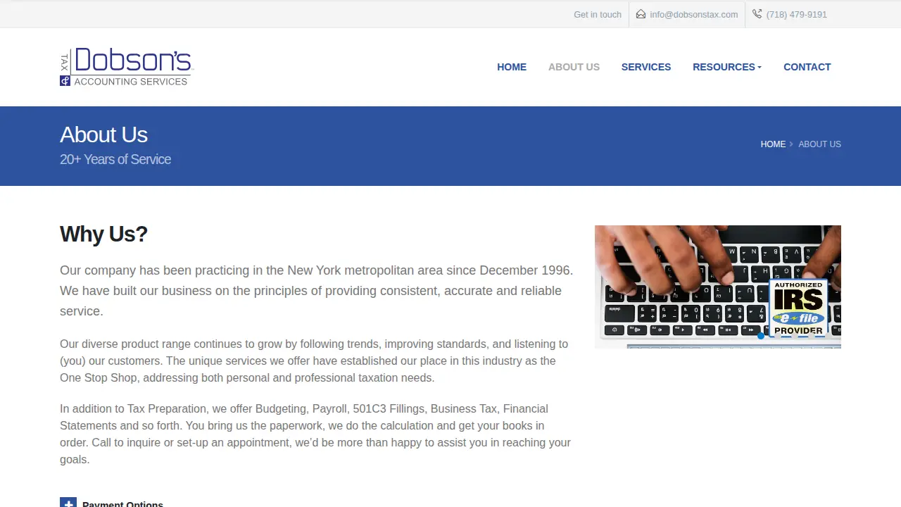 Dobson's Tax & Accounting Services page