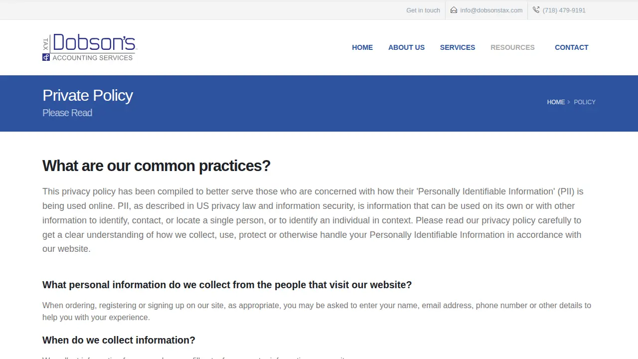 Dobson's Tax & Accounting Services page