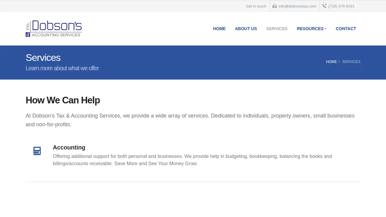 Dobson's Tax & Accounting Services page