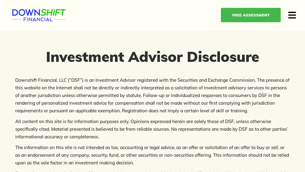Downshift Financial page