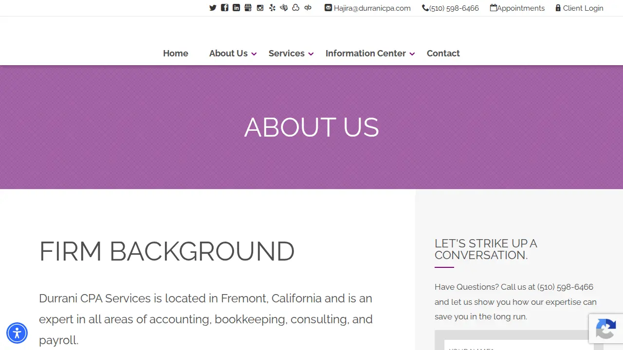 Durrani CPA Services page