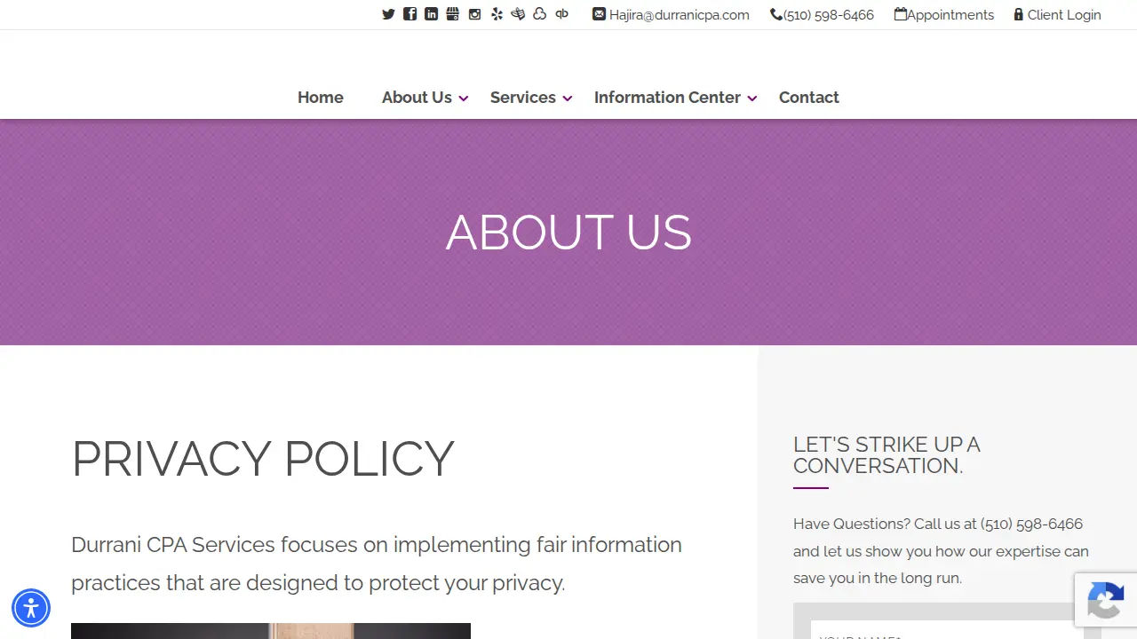 Durrani CPA Services page