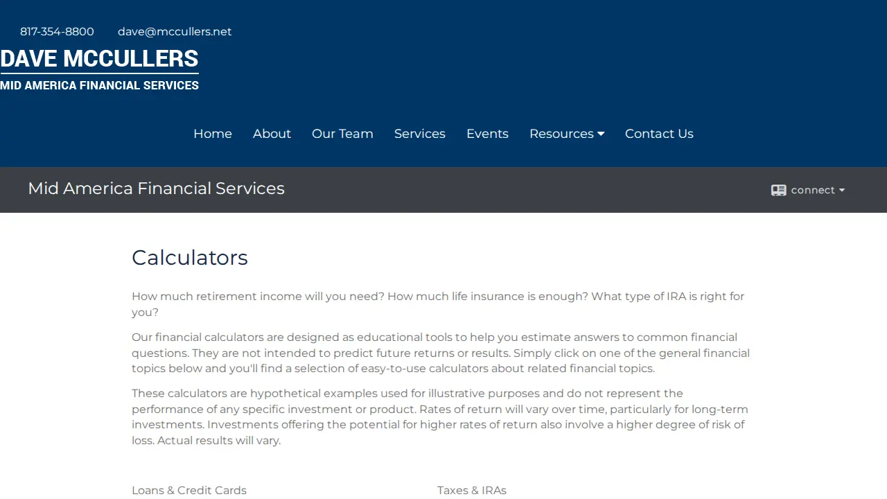 Mid America Financial Services page