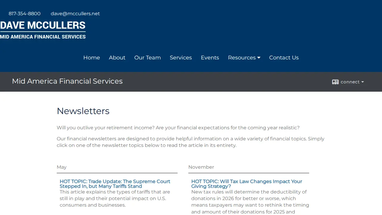 Mid America Financial Services page