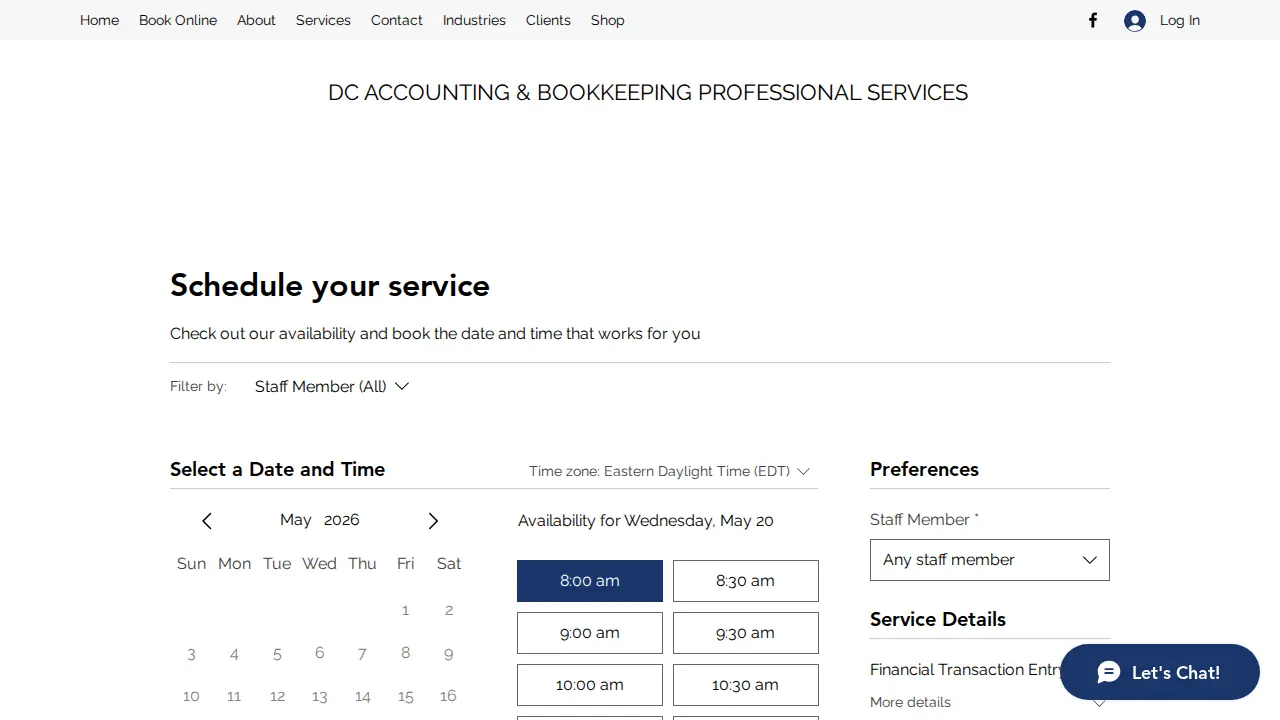 DC Accounting & Bookkeeping Professional Services page