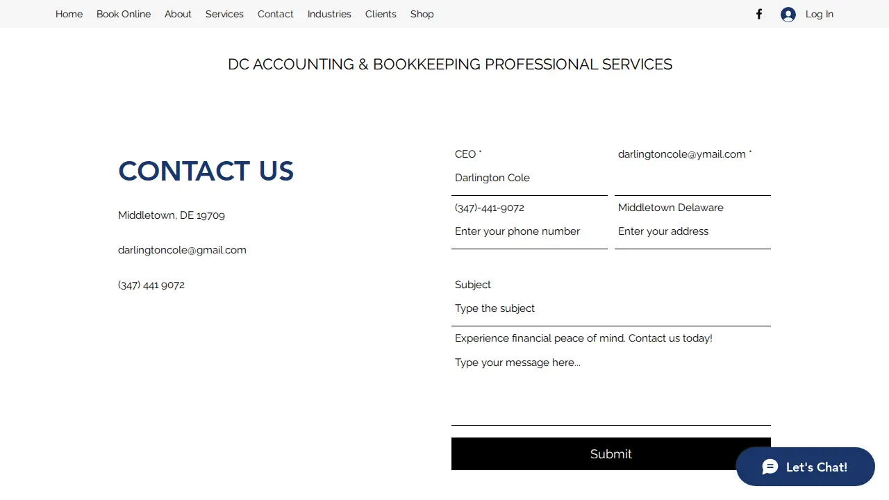 DC Accounting & Bookkeeping Professional Services page