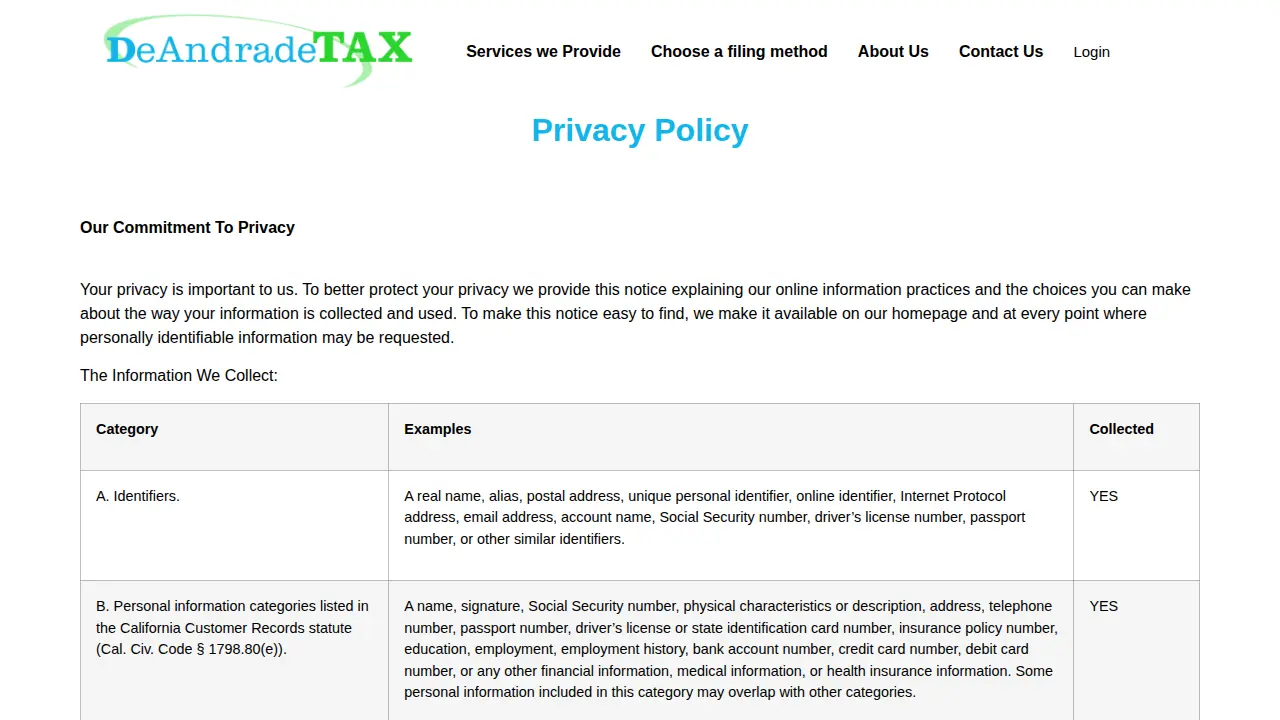 DEANDRADE TAX, LLC page