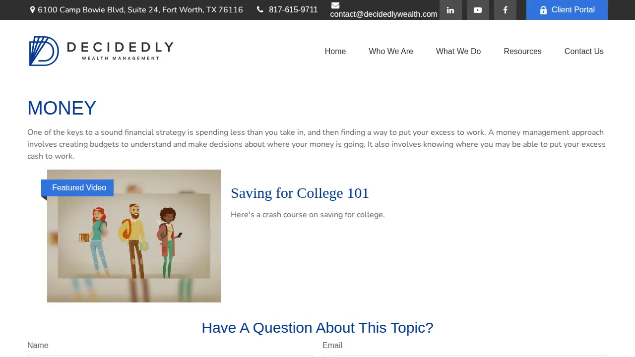 Decidedly Wealth Management page