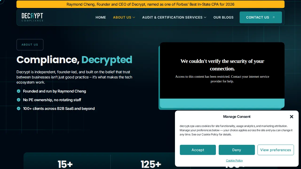 Decrypt Compliance page