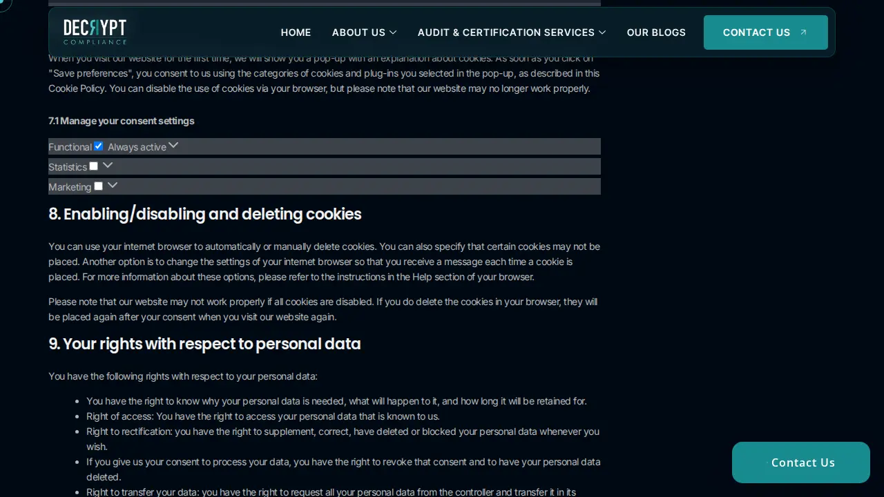 Decrypt Compliance page