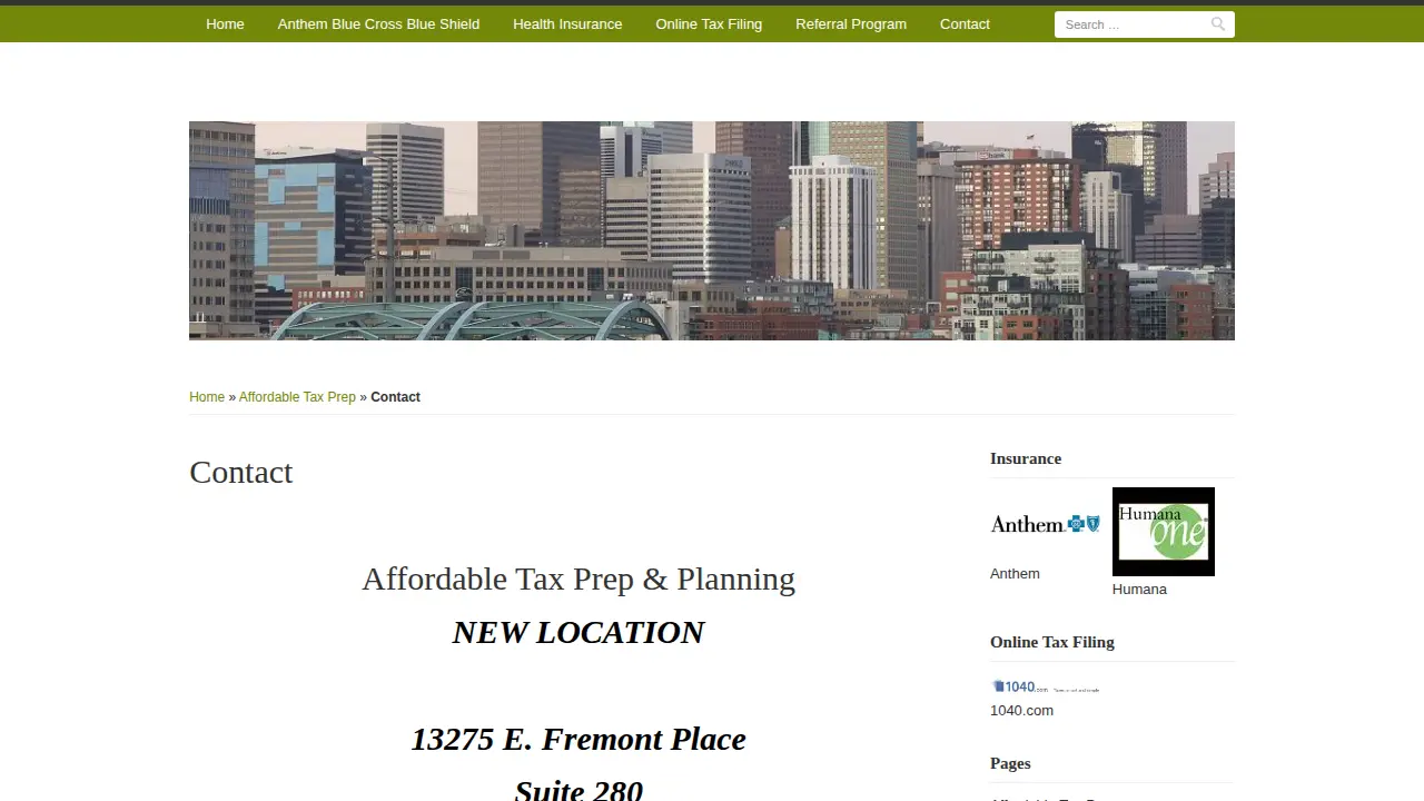Affordable Tax Prep & Planning page
