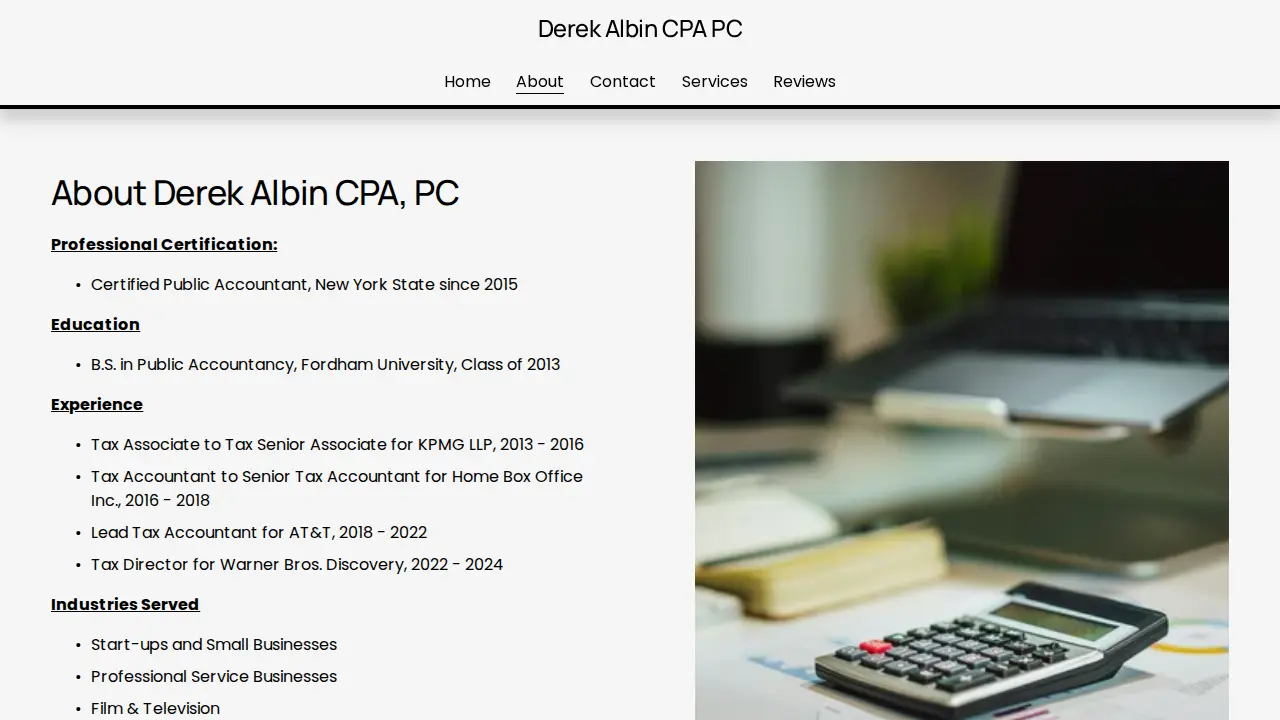 Derek Albin CPA PC page