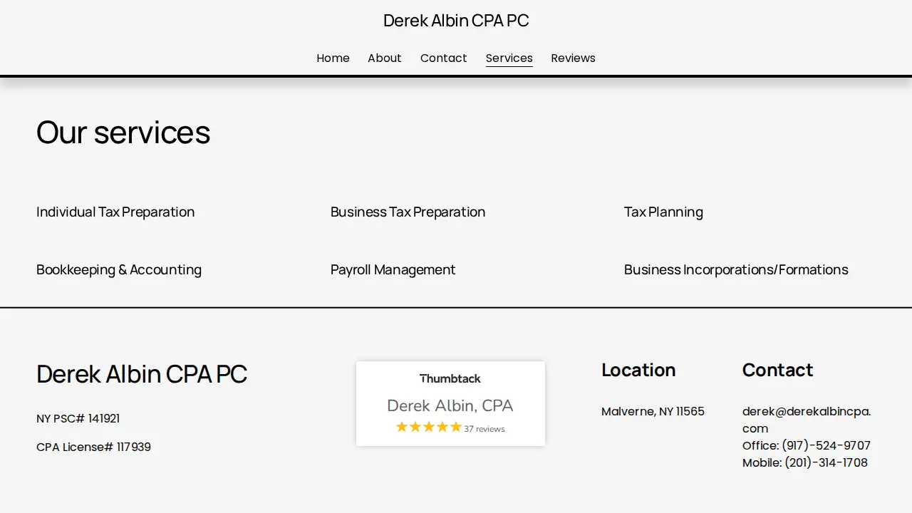 Derek Albin CPA PC page