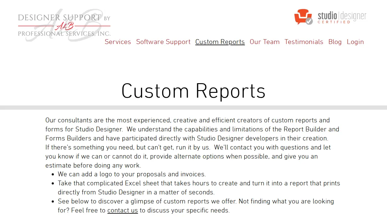 Designer Support page